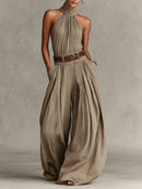 Caterina | Boho Wide-Leg Jumpsuit – Taupe