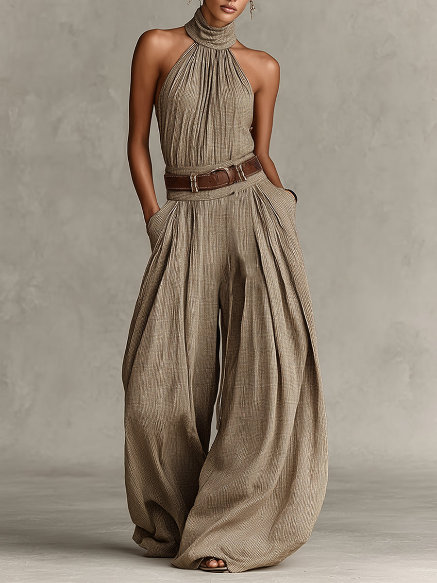 Caterina | Boho Wide-Leg Jumpsuit – Taupe