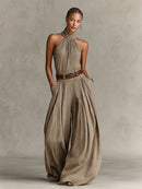 Caterina | Boho Wide-Leg Jumpsuit – Taupe