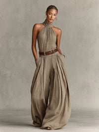 Caterina | Boho Wide-Leg Jumpsuit – Taupe