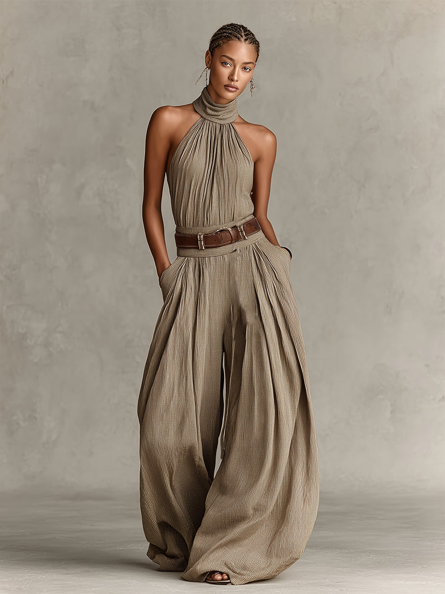 Caterina | Boho Wide-Leg Jumpsuit – Taupe