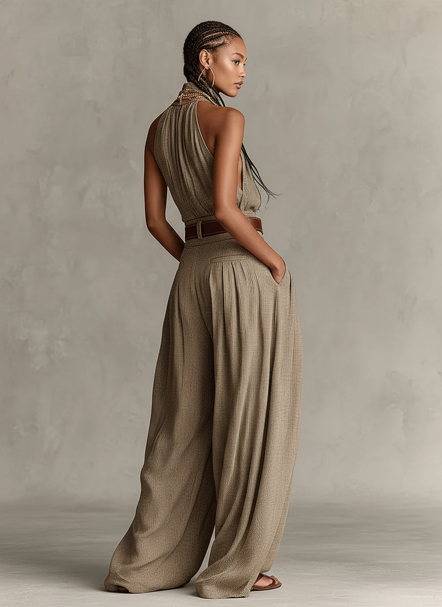 Caterina | Boho Wide-Leg Jumpsuit – Taupe