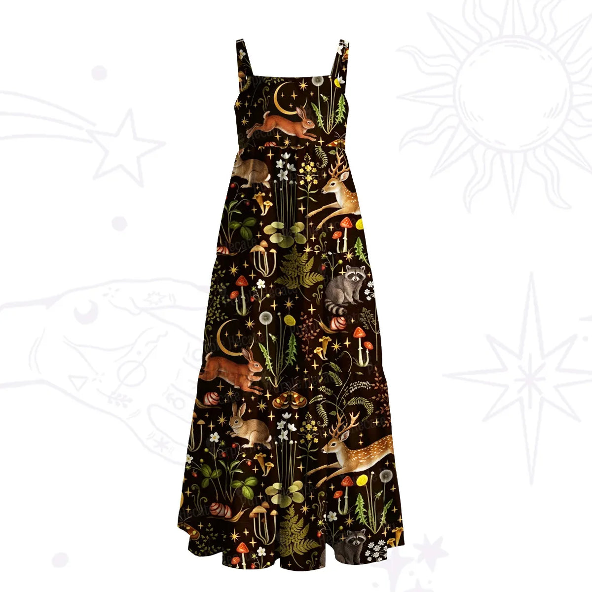 Enchanted Forest Animals Wide Straps Maxi Dress