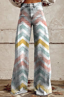High Rise Color Block Printed Wide Leg Pants