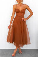 Open Back Waisted Swing Maxi Cami Tulle Dress
