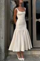U Neck Sleeveless Ruffle Bodycon Midi Dress