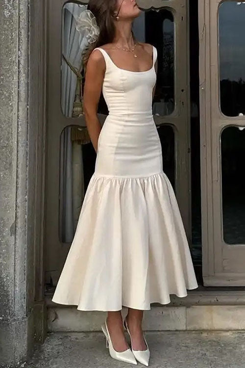 U Neck Sleeveless Ruffle Bodycon Midi Dress