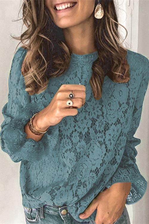 Margovil Bell Sleeves Lace Pullover Tops