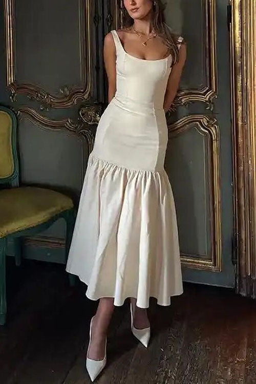 U Neck Sleeveless Ruffle Bodycon Midi Dress