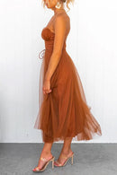 Open Back Waisted Swing Maxi Cami Tulle Dress