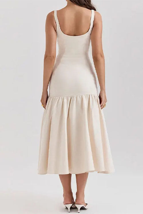 U Neck Sleeveless Ruffle Bodycon Midi Dress