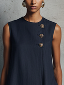 Federica | Navy Sleeveless Button Mini Dress