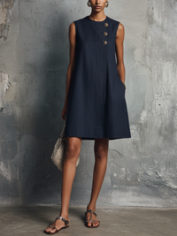 Federica | Navy Sleeveless Button Mini Dress