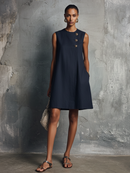 Federica | Navy Sleeveless Button Mini Dress