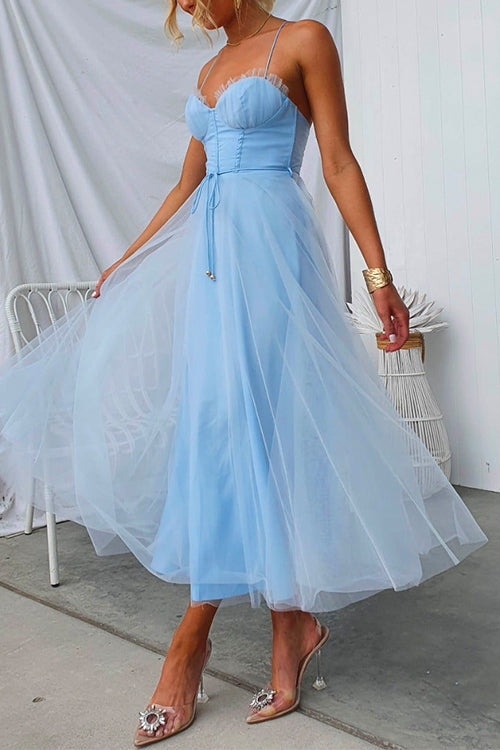 Open Back Waisted Swing Maxi Cami Tulle Dress