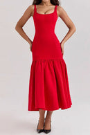 U Neck Sleeveless Ruffle Bodycon Midi Dress