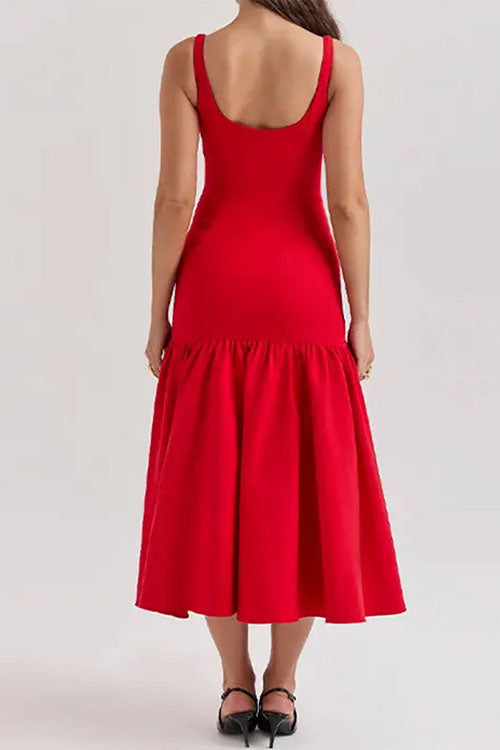 U Neck Sleeveless Ruffle Bodycon Midi Dress