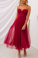 Open Back Waisted Swing Maxi Cami Tulle Dress