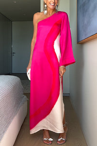 One Shoulder Long Sleeve Side Slit Tie Dye Maxi Dress