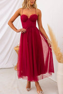 Open Back Waisted Swing Maxi Cami Tulle Dress