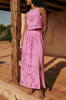 Lace Hollow Out Slit A-line Maxi Skirt