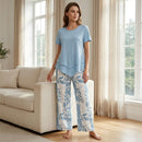 2-Piece Set – Layered Asymmetrical Tunic Top & Printed Wide Leg Pants,