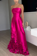 Strapless Waisted Polka Dot Applique Maxi Party Dress