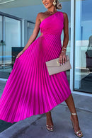 One Shoulder Cut Out Waist Irregular Pleated Party Dress