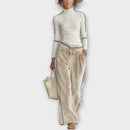 Contrast-Trim Knit Top & Velour Lounge Pants Set