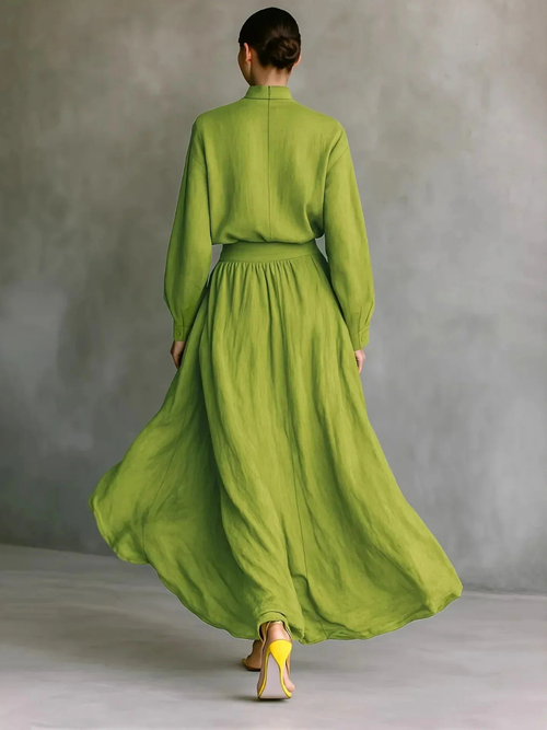 Cassandra™ | High Neck Blouse and Wide High Waist Skirt Set