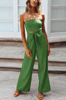 Margovil Off Shoulder Bow Tie Waist Wide Leg Jumpsuit