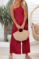 One Shoulder Sleeveless Wide Leg Jumpsuit