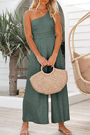 One Shoulder Sleeveless Wide Leg Jumpsuit