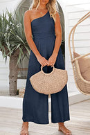 One Shoulder Sleeveless Wide Leg Jumpsuit