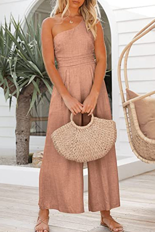 One Shoulder Sleeveless Wide Leg Jumpsuit