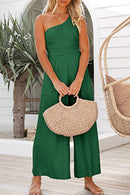 One Shoulder Sleeveless Wide Leg Jumpsuit