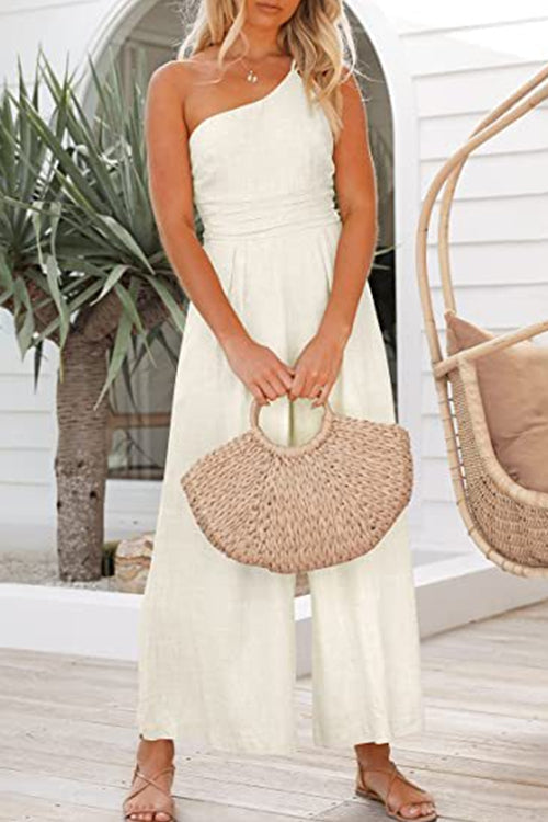 One Shoulder Sleeveless Wide Leg Jumpsuit