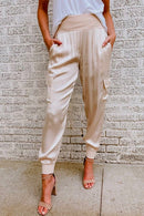 Fashion Style High Waist Satin Pants with Pockets