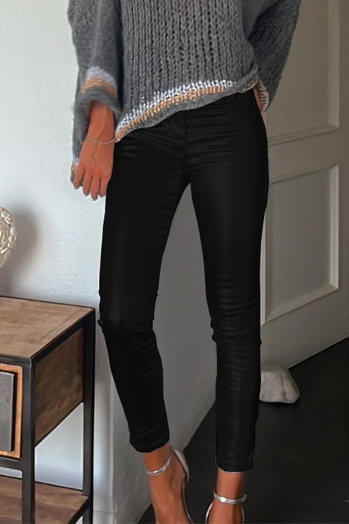 Margovil Slim Fit Faux Leather Leggings Pants with Pockets