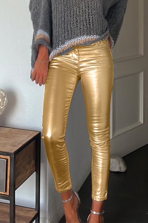 Margovil Slim Fit Faux Leather Leggings Pants with Pockets