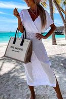 Margovil Wrap V Neck Tie Waist Side Split Cover Up Dress