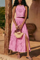 Lace Hollow Out Slit A-line Maxi Skirt