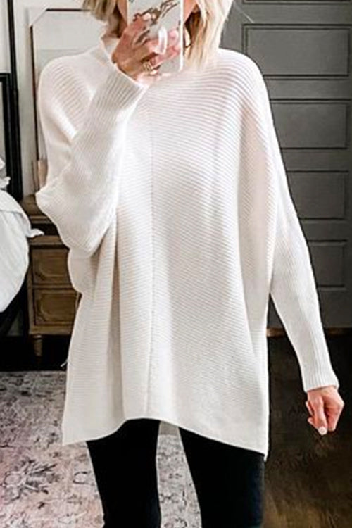 Margovil Solid Turtleneck Ribbed Knit Tunic Sweater