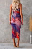 Side Split Ruched Mesh Tie Dye Midi Cami Dress