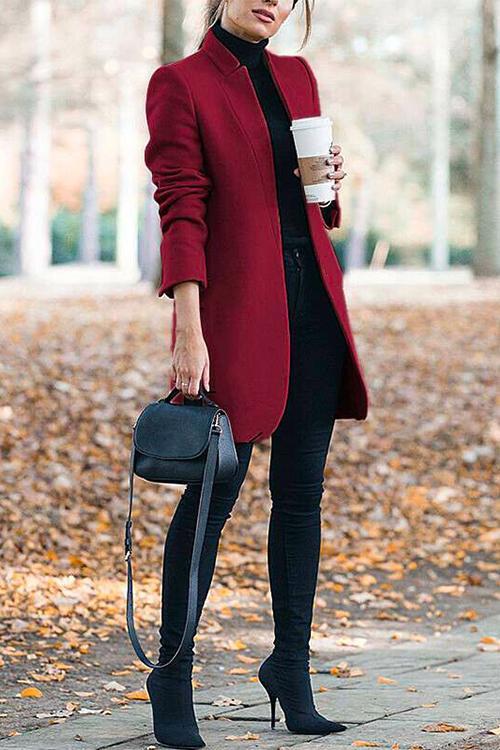 Margovil Ellen Stand Collar Open Front Pockets Coat