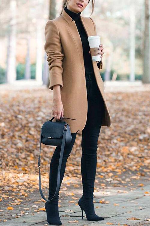 Margovil Ellen Stand Collar Open Front Pockets Coat