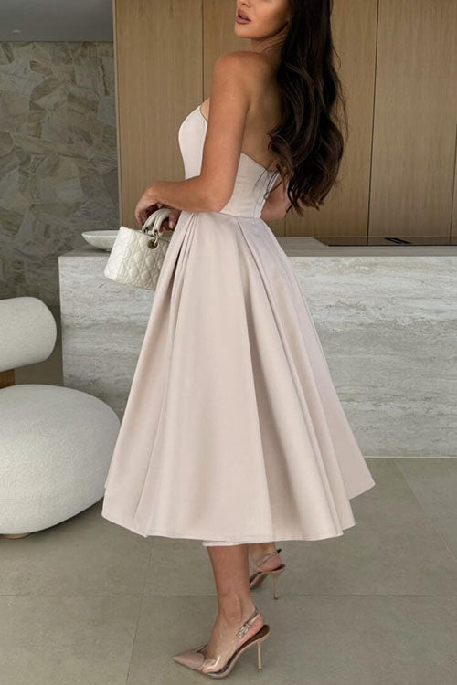 Margovil Strapless Open Back Waisted Swing Midi Dress