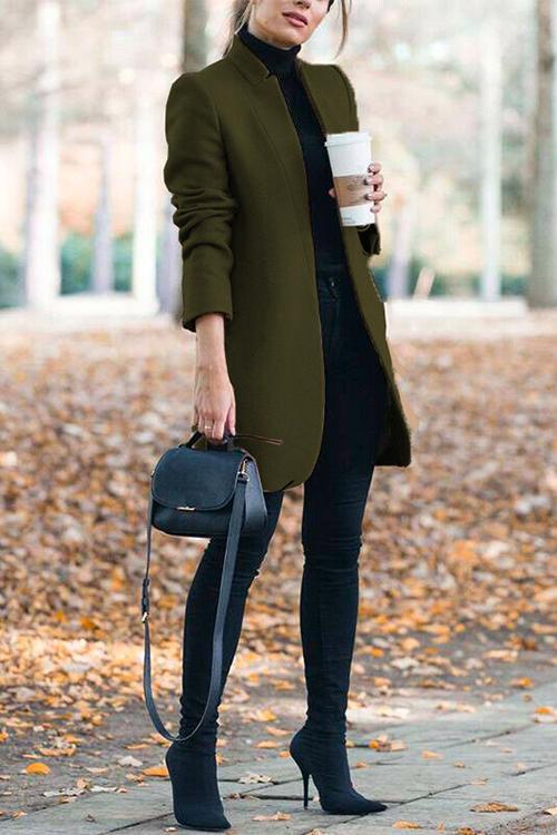 Margovil Ellen Stand Collar Open Front Pockets Coat