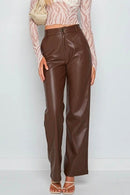 Margovil Faux Leather Straight Leg Trousers with Pockets
