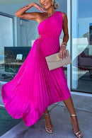 One Shoulder Cut Out Waist Irregular Pleated Party Dress